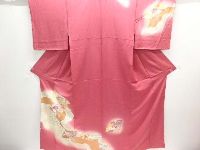 JAPANESE KIMONO / UNUSED HOMONGI / FOLDING FAN & FLOWER 
